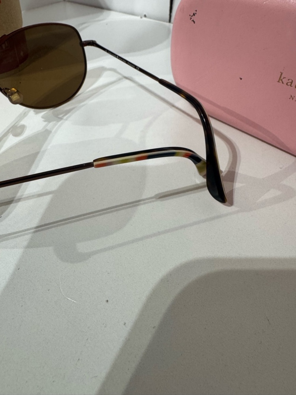 kate spade Pink Sunglasses Case with Brown Lens Aviator Sunglasses - Picture 2 of 4